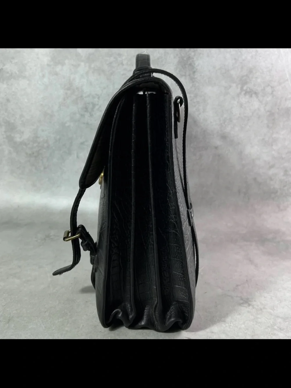 Mulberry Black Croc-Embossed Leather Briefcase with Detachable Strap